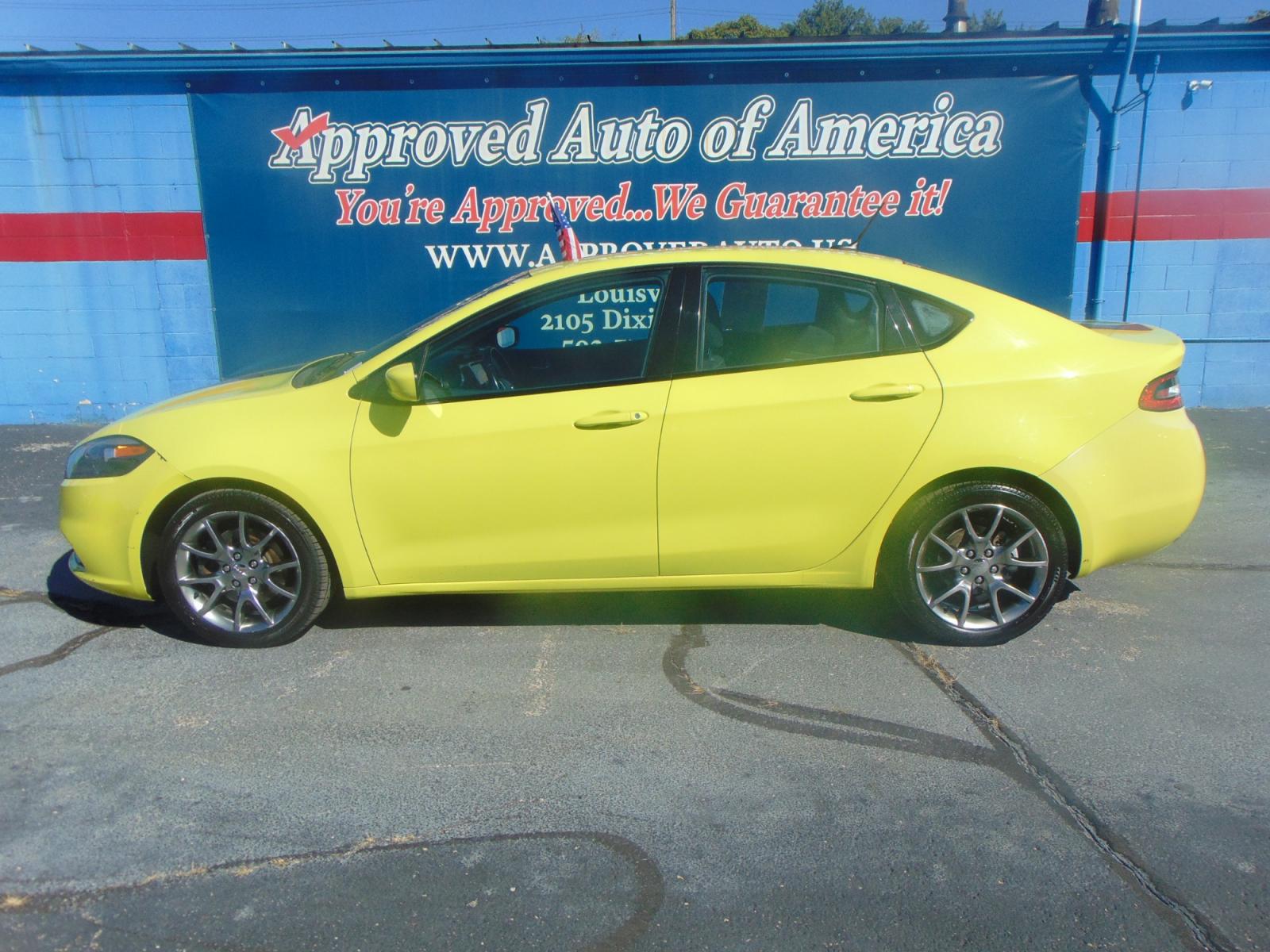 2013 Yellow Dodge Dart (1C3CDFBHXDD) with an 4-CYL Tigershark 2.0L engine, Manual, 6-Spd transmission, located at 2105 Dixie Hwy, Louisville, KY, 40210, (502) 772-3333, 38.221058, -85.792671 - Photo #0